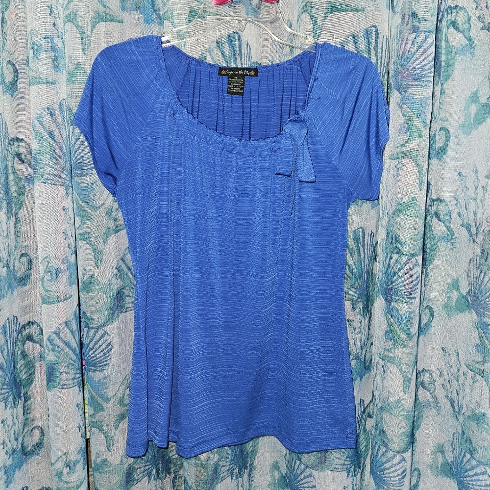 Royal blue dressy top with bow